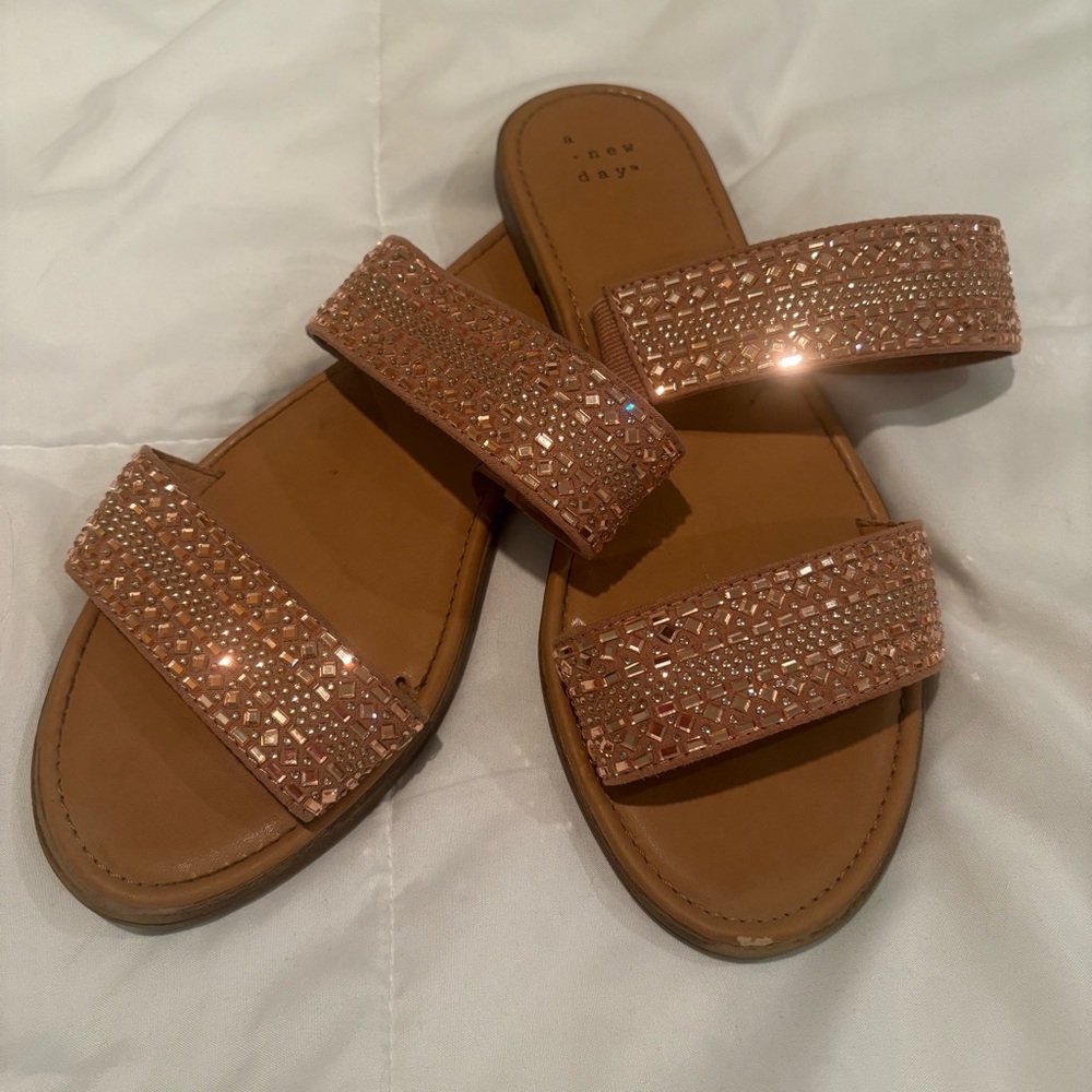 A New Day Sparkle Rose Gold Slide Sandals 7.5 Wide